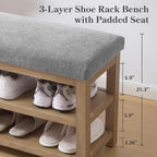 Zihanhome Shoe Rack Bench with Cushion, 2 Tier Solid Wood Storage Bench, Mid-Century Modern Shoe Bench for Entryway, Hallway, Closet, Front Door Entrance, Foyer (Grey, 31.5")