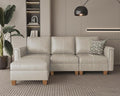 SITJOY 91" Faux Leather Modular Sectional Sofa with Storage, Mid Century Modern Sectional Couches for Living Room, Soft Padded Armrests, 3 Seater L-Shaped Couch with Ottoman, Greige