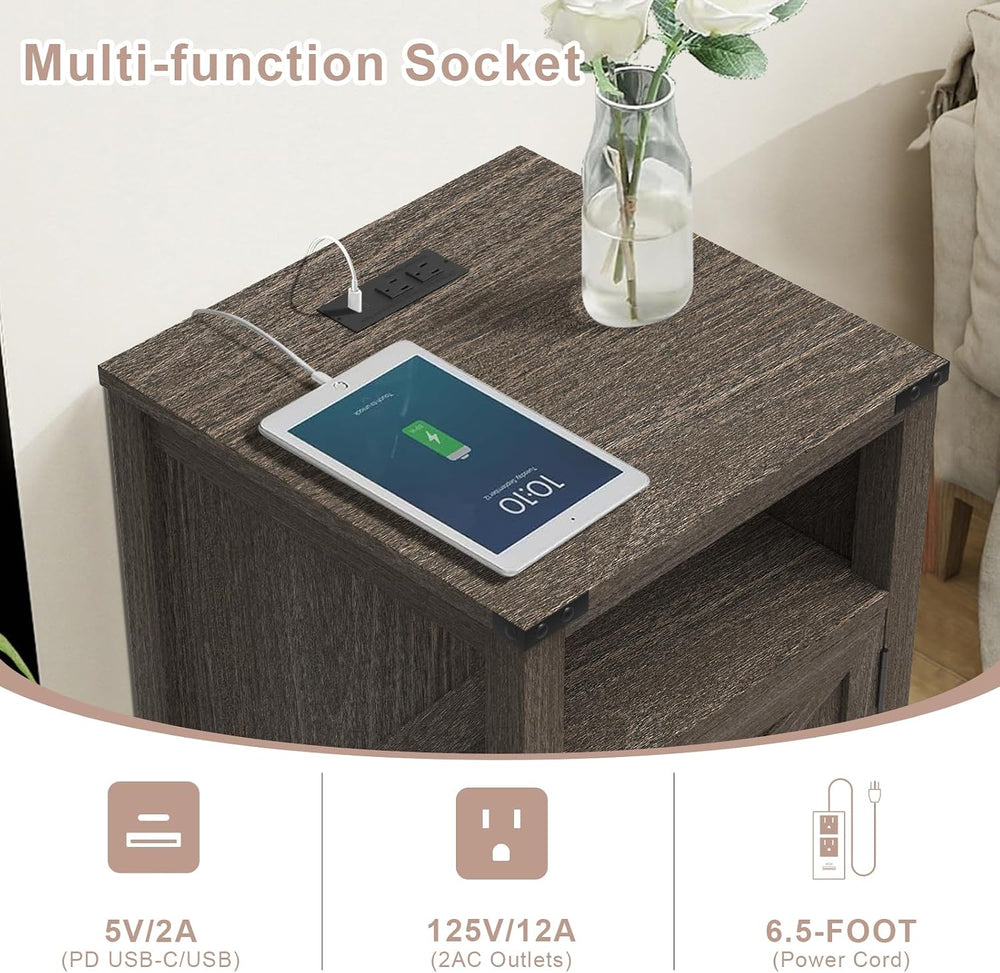 MUUEGM 24" Nightstand with Charging Station, End Table, Side Table with ...