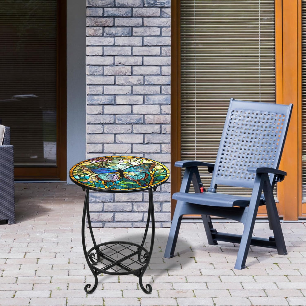 Cinnvoice Outdoor Side Table Round Small Mosaic Patio Accent Indoor End Plant...