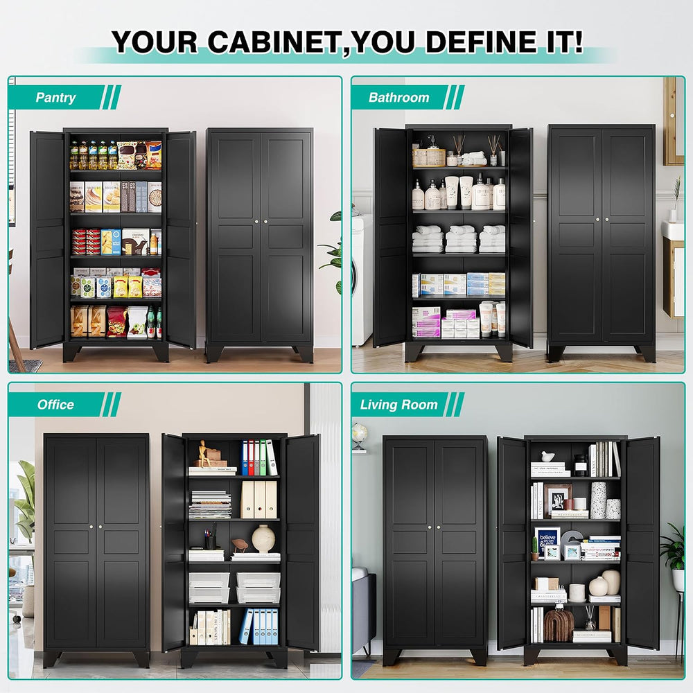 SISESOL Metal Storage Cabinet with Doors and Shelves,Black Storage Cabinet wi...