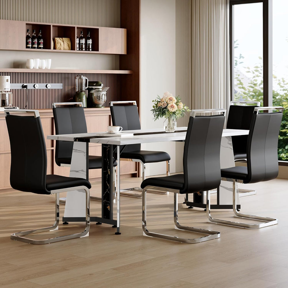 Dining Table Set for 6,White Marble 71'' Dining Room Table with Spaci...