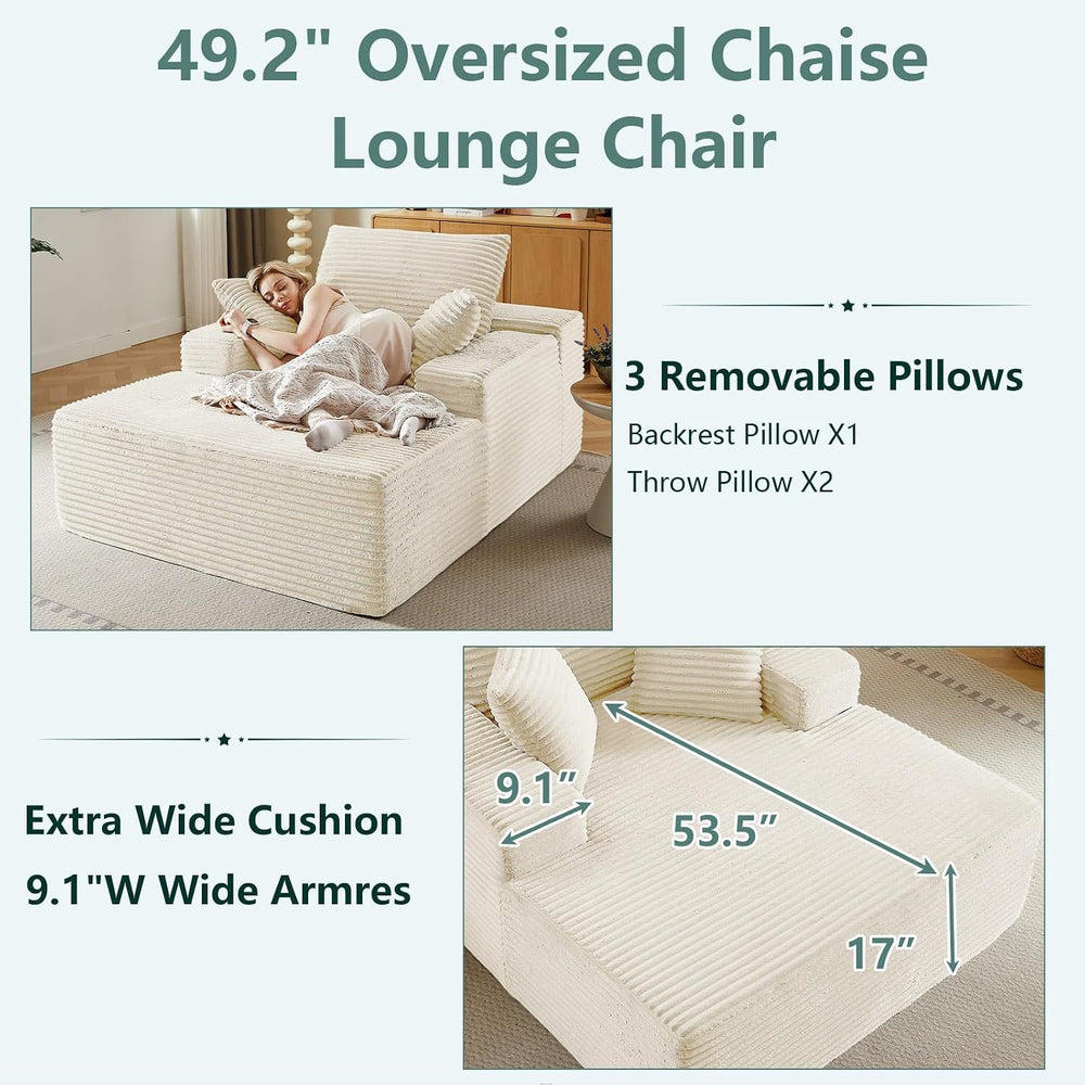 LUCKHAO 50" Oversized Chaise Lounge Chair Indoor,Corduroy Reading Chair ...