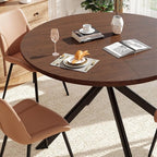 47.2" 5-Piece Round Dining Table Set for 4, Modern Wood Dining Table with 4 Upholstered Chairs, Kitchen & Dining Room Table Set with Metal Base for Apartment, Small Space, Walnut Table+4 Brown Chairs