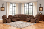 Manual Recliner Sectional Sofa Set, Fabric L-Shaped Living Room Furniture Sets, Reclining Sectional Corner Couch and 2 Reclining Chairs Set for Home Office (Brown, Sectional + 2 Chairs)