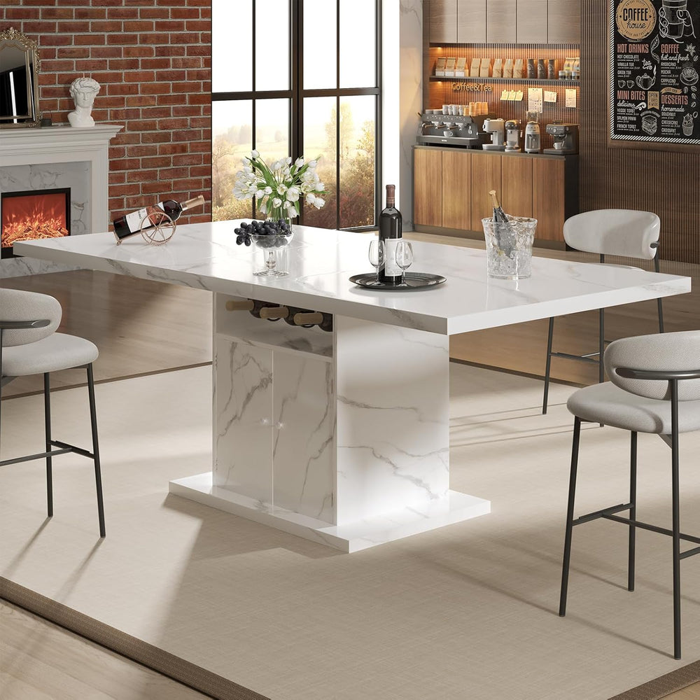 Extendable Dining Room Table for 4-6, 47-63 Inch Faux Marble Extendable Dinin...