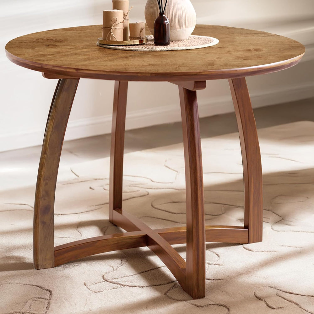 Acacia Alma 36 Inches Round Dining Table for 4, Solid Rubber Wood, Mid-Centur...