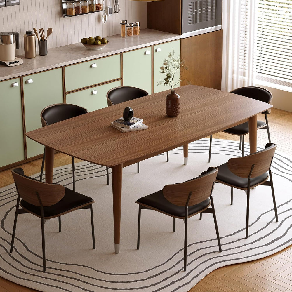 62.9" Solid Wood Dining Table for 4-6, Mid-Century Modern Rectangular Ki...
