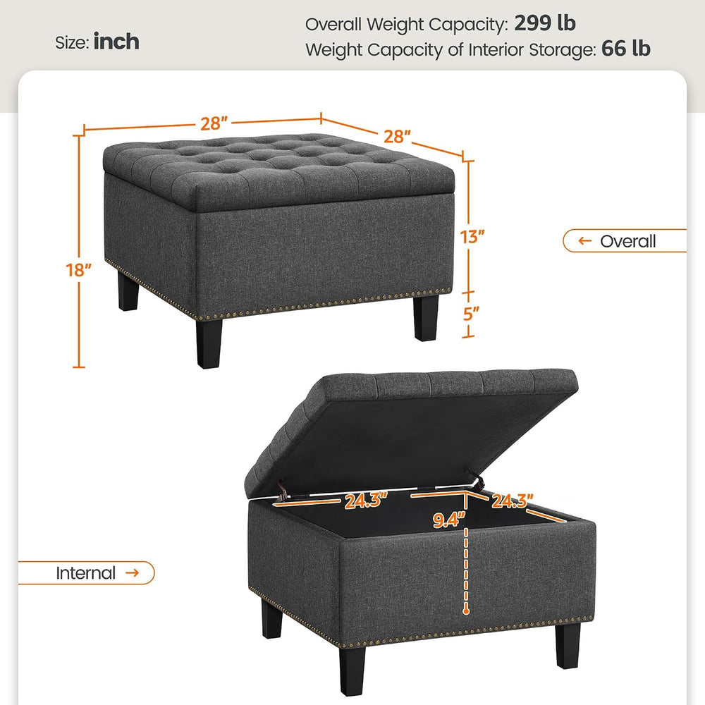 Yaheetech 28in Square Storage Ottoman Coffee Table with Nailhead, Dark Gray |...