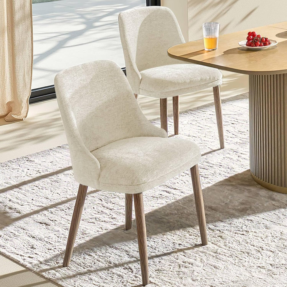 HULALA HOME Dining Chairs Set of 2, Ivory Fabric Upholstered Dining Room Chai...