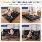 MAXYOYO Japanese Floor Mattress Full Size, 6" Foldable Futon Mattress Tufted Roll Up Floor Bed, Thick Chenille Tatami Mat Sleeping Pad for Camping Guest Room Dormitory Bedroom RV, Black