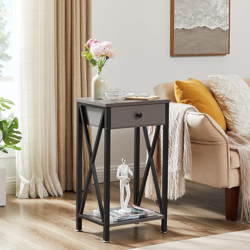 VECELO Tall Nightstand,27.6 inch Wooden End Table with Metal X-Frame,Side Tab...