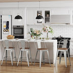 Andeworld Metal Bar Stools Set of 4, 30 inch Bar Height Barstools with Backs Farmhouse Modern High Back Bar Stools with Larger Seat Kitchen Dining Bar Chairs,Silver