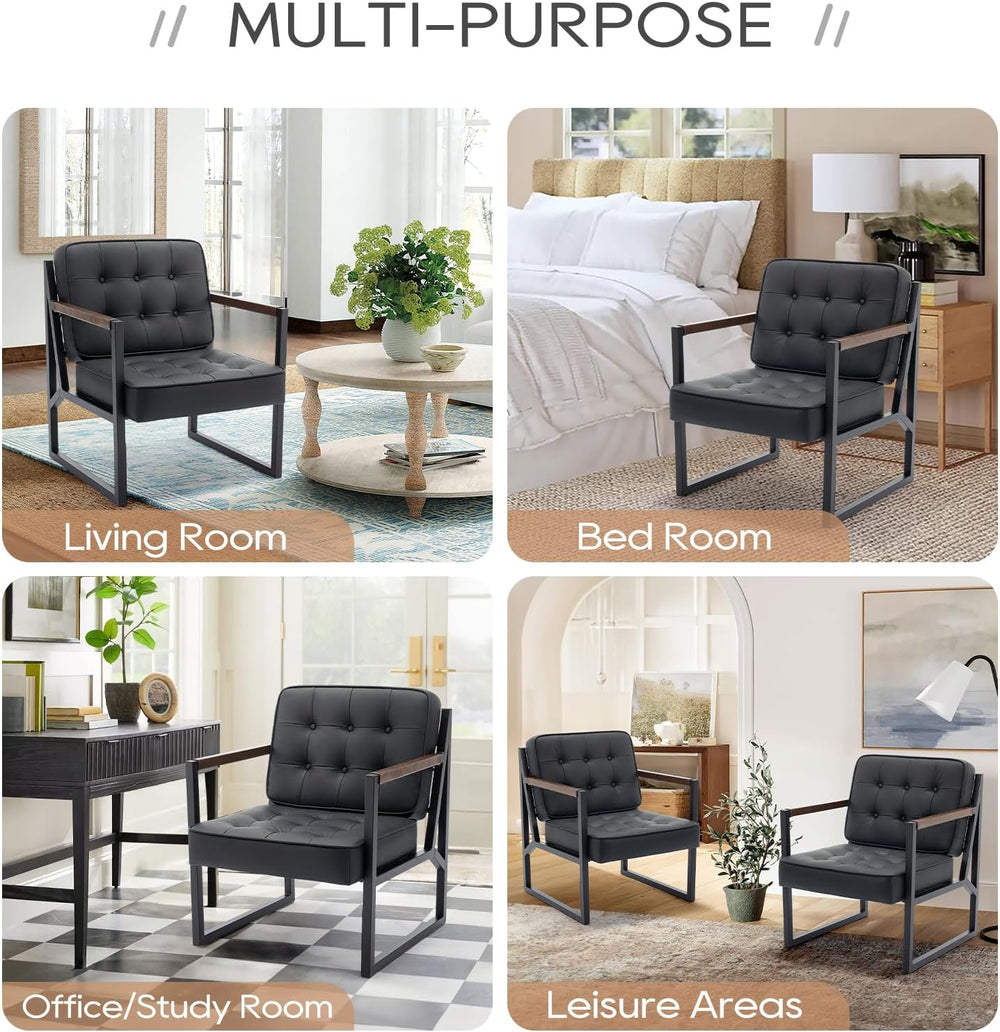 COLAMY Mid Century Modern Accent Chair Set of 2, Comfy Living Room Chair, Bla...