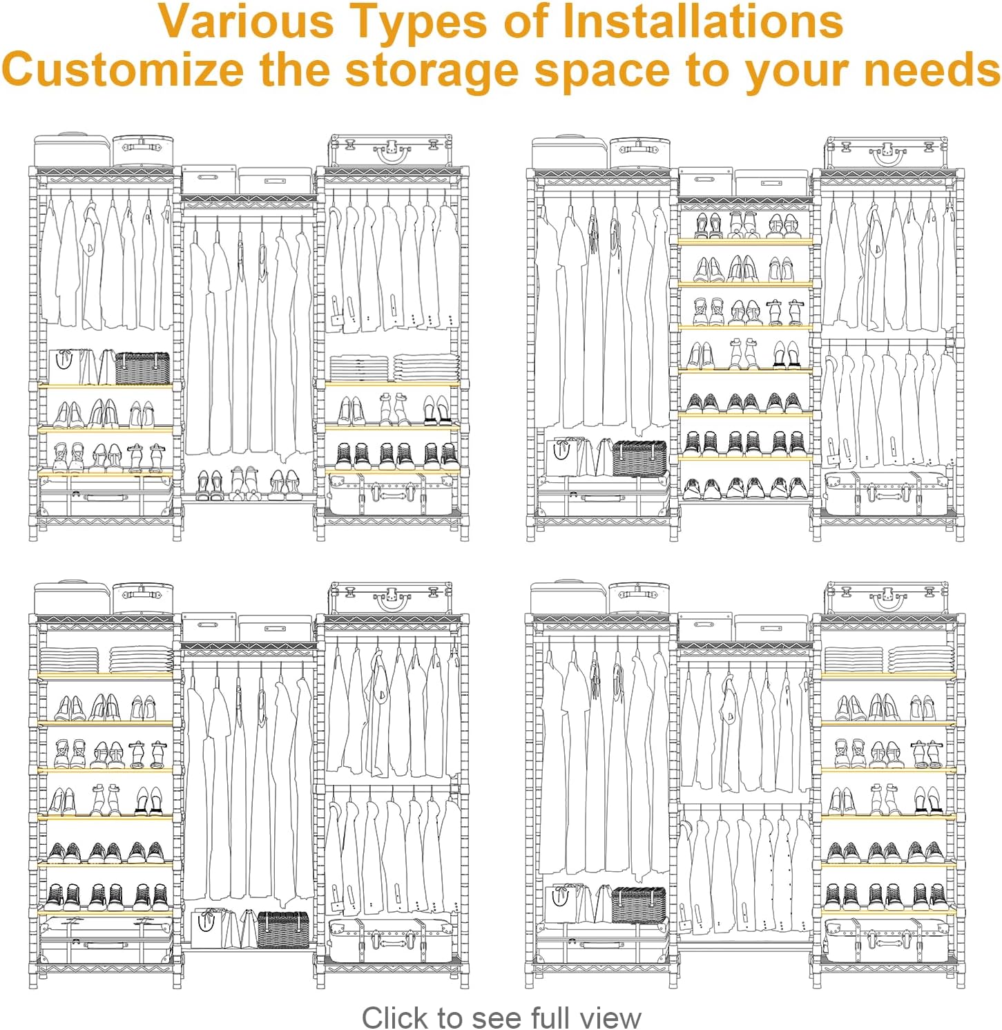 E16 Heavy Duty Clothing Rack（With 7-Tier Adjustable Shoe Rack） Freestanding Clothes Rack for Hanging Clothes，Metal Closet Storage Organizer Large Wardrobe，69'' W x 15.8'' D x 76.2'' H，White