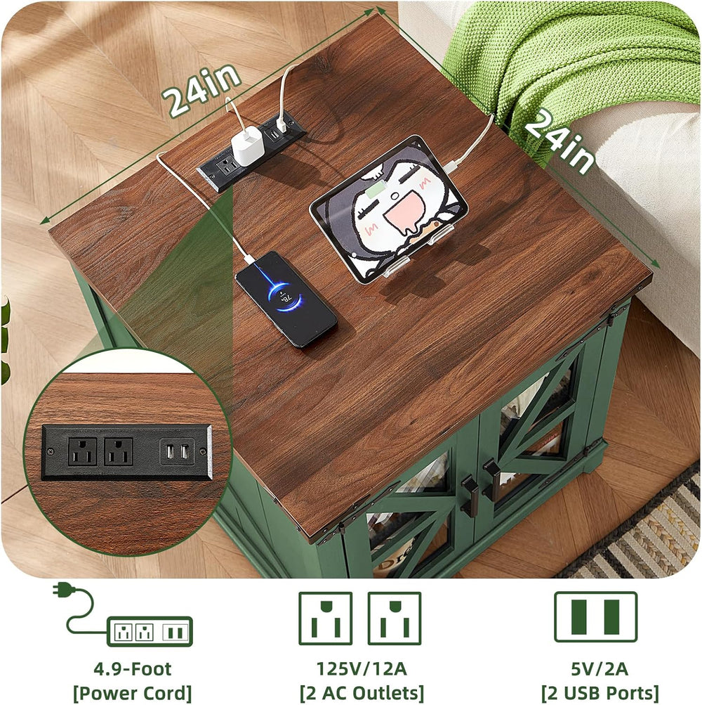 Joaxswe Farmhouse End Table with Charging Station Set 2, 24" Large Sofa ...