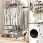 Heavy Duty Rolling Garment Rack 3 Tiers Adjustable Wire Shelving Clothes Rack with Rods and Side Hooks,Storage Closet Clothing Rack with Wheels Chrome 15.7" D x 29.5" W x 74.5" H