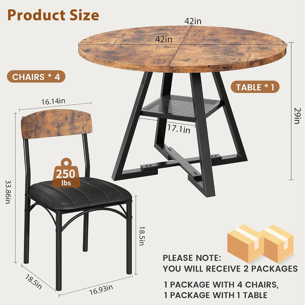 Round Dining Table Set for 4, Kitchen Table and Chairs for 4, Circle Table Ro...