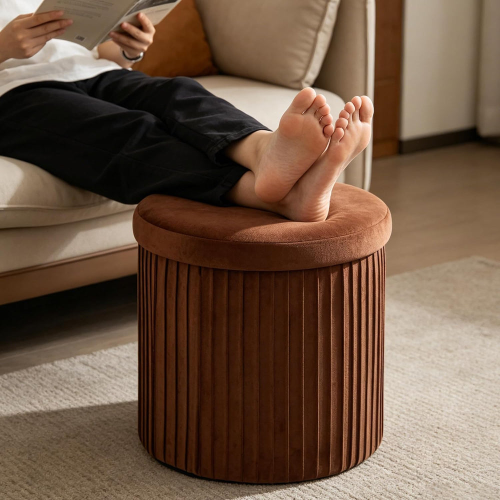 Relaxdays Velvet Stool with Storage Space, Padded, Foldable, H x D: 38 x 38 c...