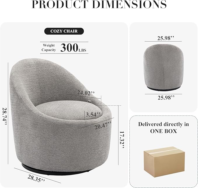 COLAMY Swivel Accent Chair, 360° Swivel Chair with Hidden Storage, Modern Small Barrel Swivel Armchair for Living Room/Bedroom, LightGrey