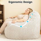 Giant Bean Bag Chair for Adults, Oversized Memory Foam Bean Bag Sofa with Armrests, Large Comfy Fluffy Single Lounges Mini Couch for Living Room, Bedroom & Dorm Beige
