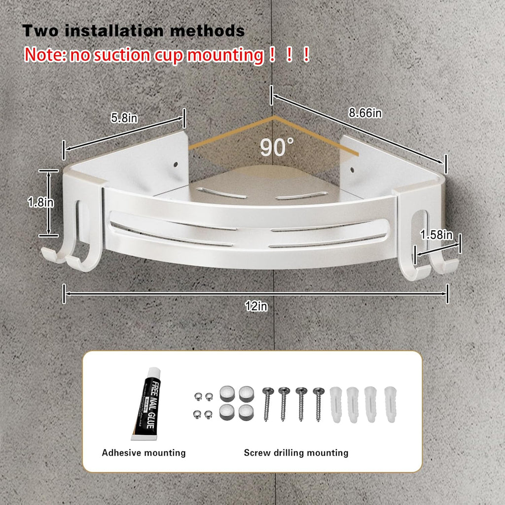 VOLPONE Shower Corner Shelf Caddy 2 Pack shower Organizer No Drill (adhesive mounting, no suction cup) Shower Storage Rust Proof Bathroom Corner Wall Shelf shampoo holder Silver