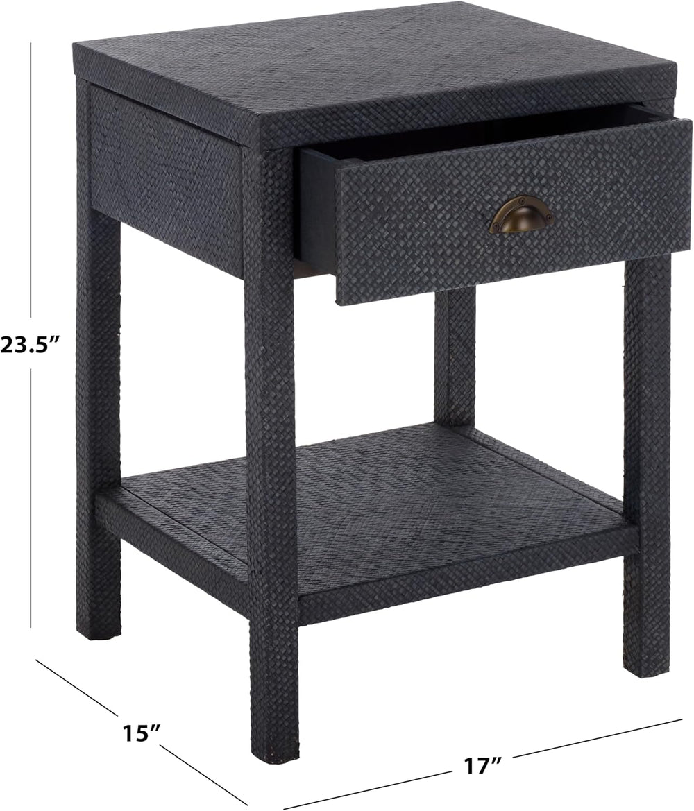 SAFAVIEH Home Collection – Epke Navy 1-Drawer 1-Shelf Accent Table, Woven Raf...