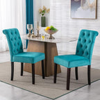 Farmhouse Dining Chairs Set of 2, Velvet Upholstered Kitchen Chairs, Comfy Side Parsons Chairs for Home/Restaurant/Bedroom/Living Room, Cyan Blue