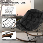 Grand patio Outdoor Rocking Chair, Oversized Papasan Rocking Chair with Thick Cushion, Indoor Outdoor Cozy Rocker for Balcony, Living Room, Patio, Gray