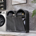 Arched Tilt-Out Trash Can Cabinet, Fluted 10 Gallon Trash Can Cabinet Set of 2, Modern Laundry Hamper Cabinet, Hidden Garbage Can with Storage Basket for Kitchen, Living Room, Dark Grey