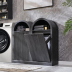 Arched Tilt-Out Trash Can Cabinet, Fluted 10 Gallon Trash Can Cabinet Set of 2, Modern Laundry Hamper Cabinet, Hidden Garbage Can with Storage Basket for Kitchen, Living Room, Dark Grey