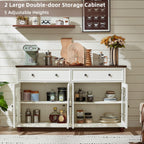 Joaxswe Large Sideboard Buffet Cabinet with Storage,59" Credenza with 4 Glass Doors & 2 Drawers,Adjustable Shelves Coffee Bar,Wood Kitchen Console Table for Dining Room,Living Room,Black