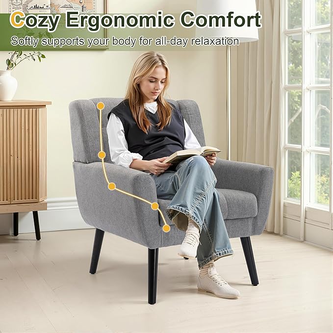 NicBex Modern Accent Chair for Living Room Upholstered Foam Filled Living Room Chairs with Metal Legs Linen Cozy Lounge Armchair for Living Room Bedroom,Light Grey