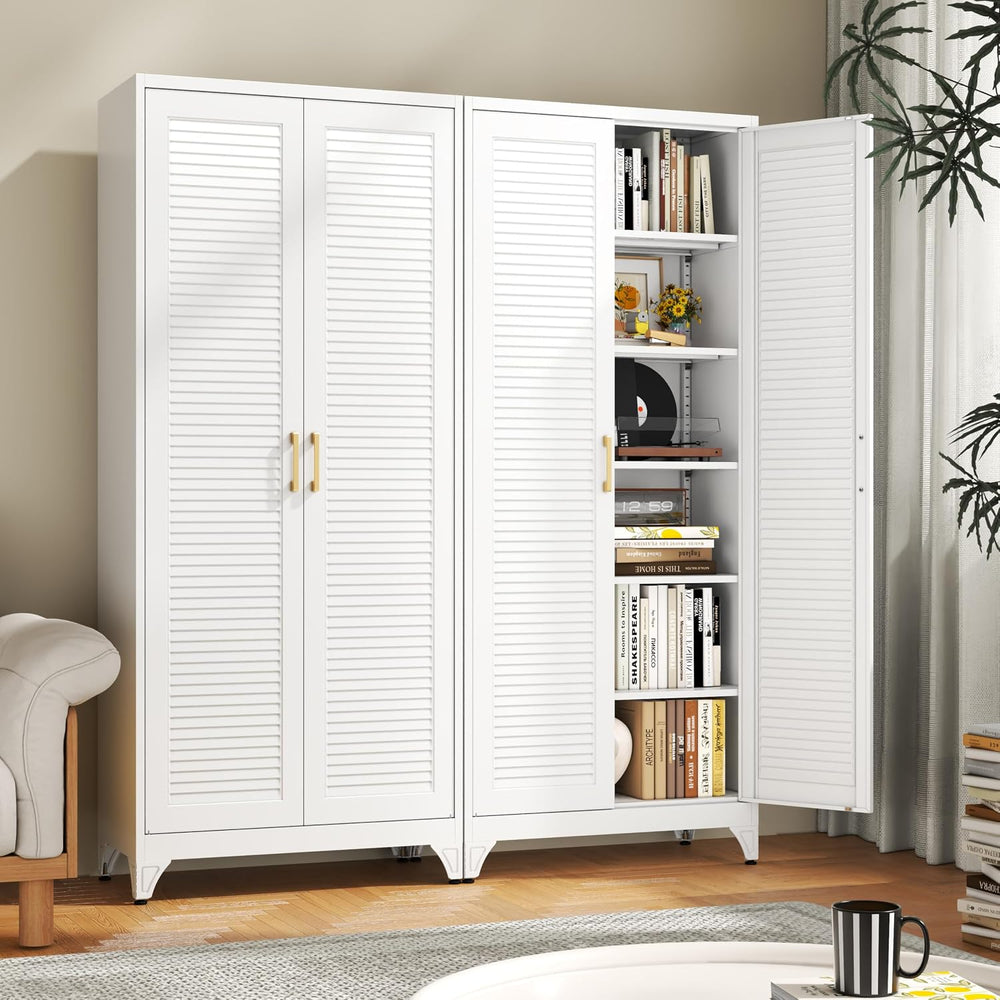 75" Metal Pantry Cabinet,Kitchen Storage Cabinet with Shelves | Louvered...