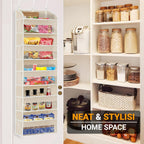 5 Layers Over The Door Organizer with Clear Window, 10 Mesh Side Pockets and 3 Hooks, 1 Pack Large Pockets Heavy Duty Hanging Storage for Bedroom/Bathroom/Pantry/Nursery, Kids Toys, Shoes(Beige)