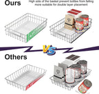 Pull out Cabinet Organizer, Stainless Steel 2-Pack Slide out Drawer with Silent Full-Extension Slides, Adhesive Roll out Can Spice Storage Basket Shelf Rack for Pantry, Kitchen, Bathroom, Home Closet