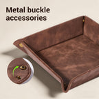 CoBak Leather Valet Tray, Premium PU Leather Catch-All Tray for Entryway Table Key, Phone, Wallet, Coins & Jewelry, Bedside Nightstand Desk-top Catchall (Brown)