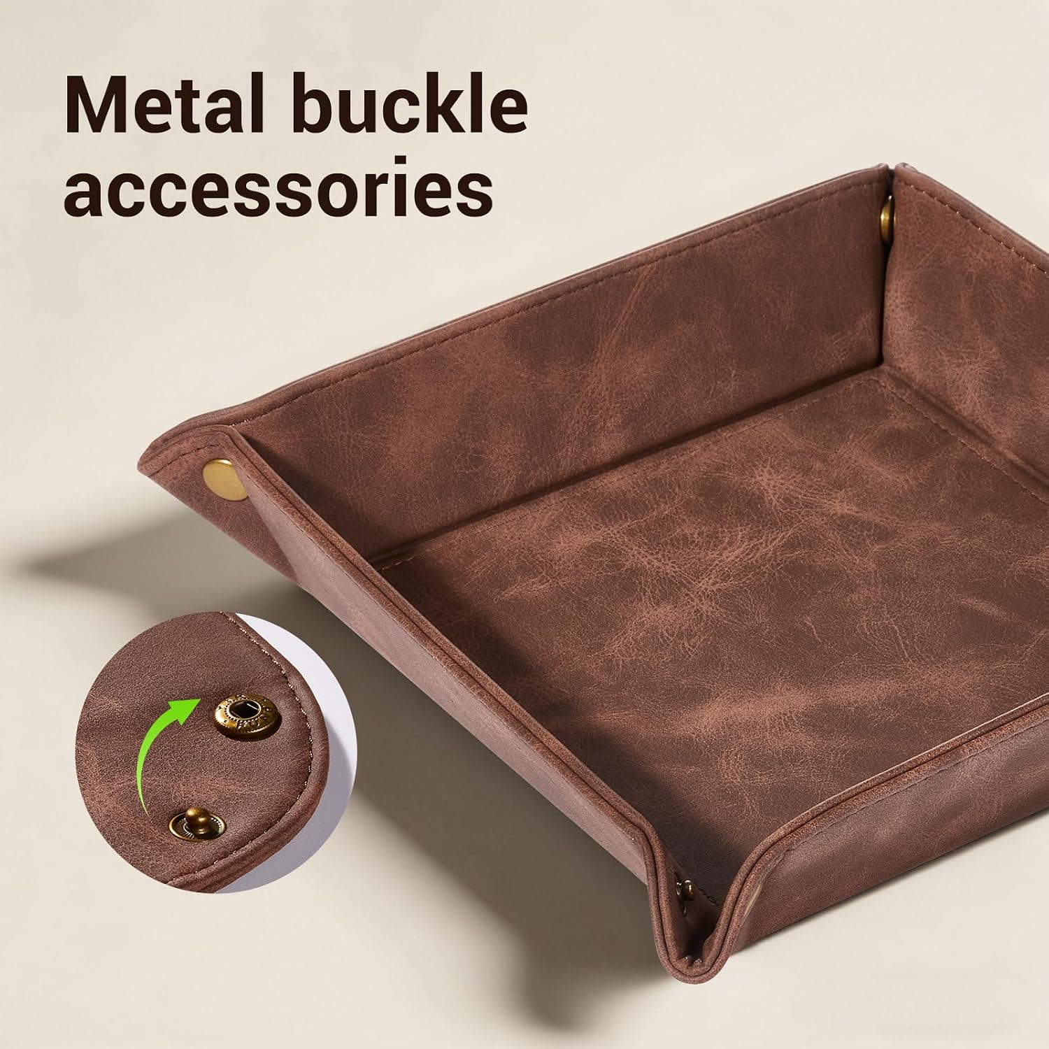 CoBak Leather Valet Tray, Premium PU Leather Catch-All Tray for Entryway Table Key, Phone, Wallet, Coins & Jewelry, Bedside Nightstand Desk-top Catchall (Brown)