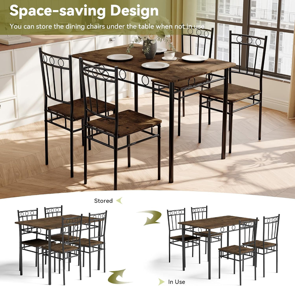 5 Piece Dining Table Set, Wood Kitchen Table and Chairs for Small Space,Break...