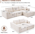 108" Boneless Couch with Chaise, Modular Sofa with Deep Seat, Beige | Deep Seat Modular Sectional Sofa for Living Room, Upholstered Corduroy Couch for Apartment, Convertible No Assembly Sofa