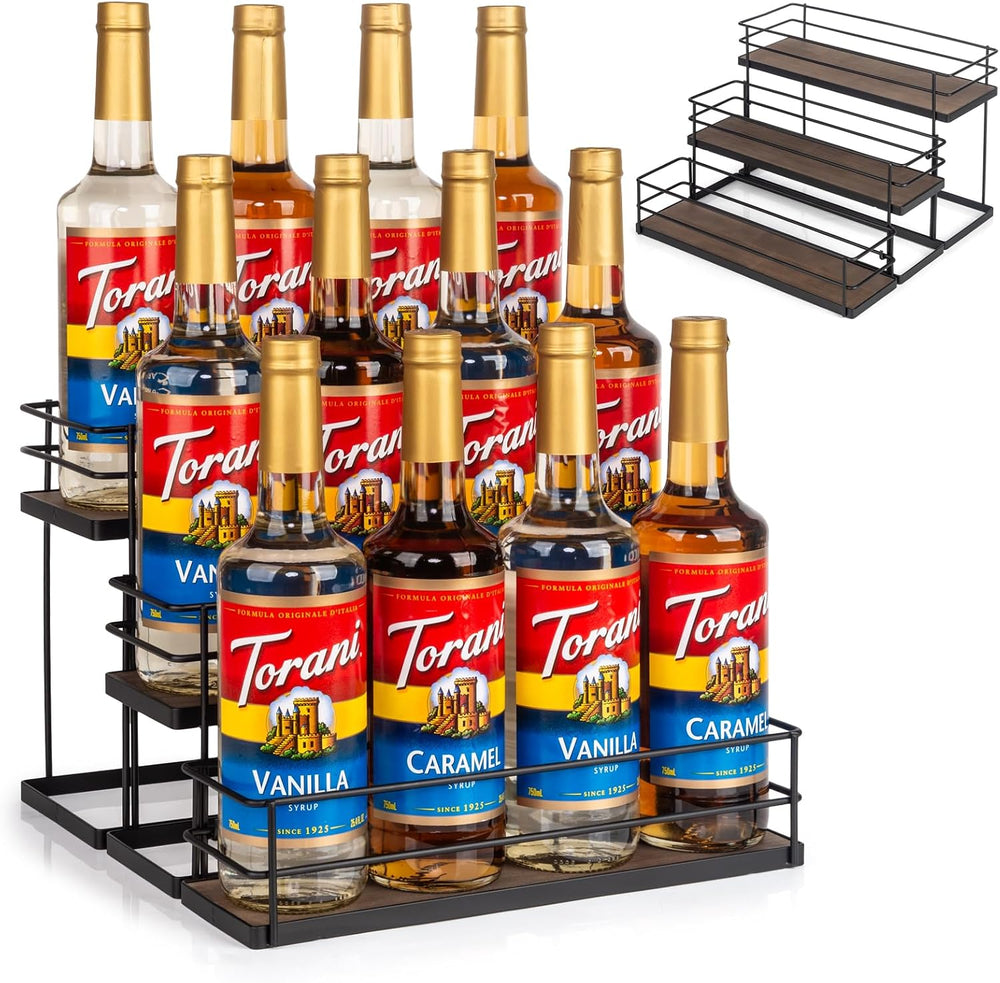 kimilus 12 Bottle Capacity Coffee Syrup Organizer 3 Tier Coffee Syrup Stand S...