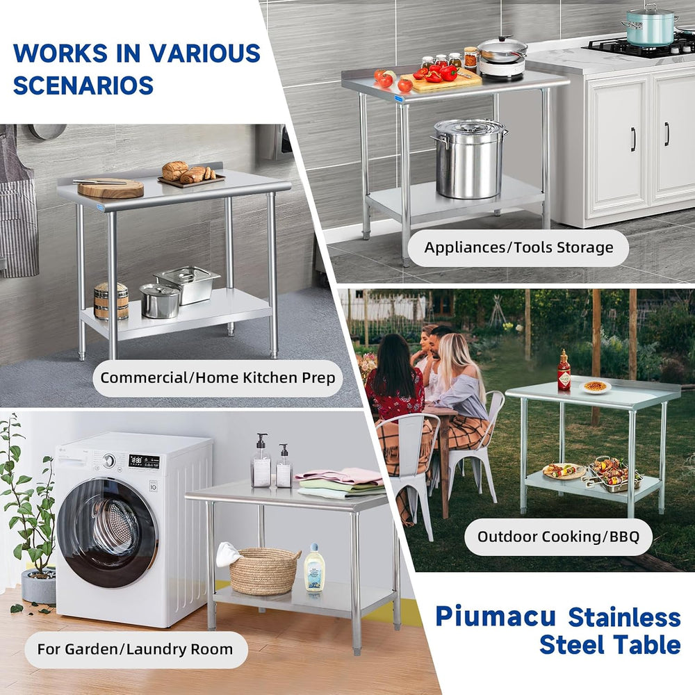 Stainless Steel Table with Wheels 24 x 18 Inch Commercial Stainless Steel Pre...