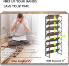 4NM 7 Tiers No Assembly Book Shelves, 72.4" H Folding Bookshelf Bookcase Open Industrial Foldable Shelves for Bedroom, Living Room, Home Office - Rustic Brown Black