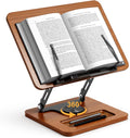 Book Stand for Reading, 360° Rotating Hands Free Book Holder, Adjustable Height and Angle, Page Clip for Cookbook, Recipe, Magazine, Laptop,Tablet, Foldable for Kitchen, Office, School