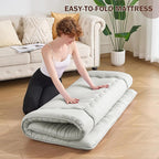 Japanese Floor Futon Mattress Queen Size, 25D High Density Support Foam, 4" Thicken Foldable Mattress Tatami Mat Sleeping Pad Suitable for Camping, Guest Room, Light Grey 60"x 80"