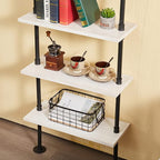 Pipe Shelves, 5 Tier Industrial Ladder Bookcase, Wall Mounted Metal Wood Rustic Bookshelf (White, 5 Tier - 10" D x 24" W x 70" H)