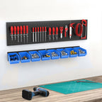 TORACK Wall-Mounted Storage Bins - 8 Plastic Bins & 2 Metal Tracks for Tools Organization in Garage, Craft Room, and Shop(Blue)