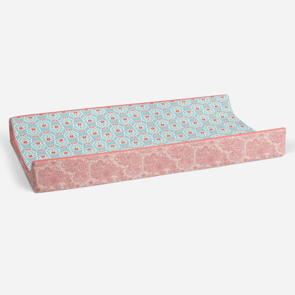 Bacati - Paisley Floral Quilted Changing Pad Cover (Aqua/Coral Floret)
