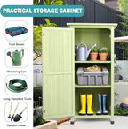 Wooden Outdoor Storage Cabinet, Vertical Garden Tool Shed with Waterproof Metal Roof & 2 Adjustable Shelves Ideal for Yard, Patio, Deck and Porch (Green, 20" x 24" x 48")