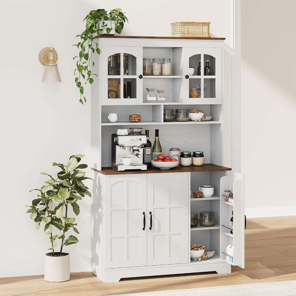 IDEALHOUSE Pantry Cabinet, 70.9 Inch Kitchen Cabinet with Glass Doors, Tall K...